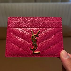 Yves Saint Laurent Fuchsia Card Holder with Gold Logo (YSL)